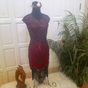 Red and Black Beaded Gatsby/ Flapper dress